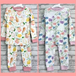 Set of 2 - Burt's Bees Girls Cotton Snug Fit Long Sleeve Shirt & Pants Pajamas